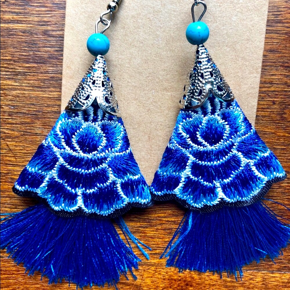 2/$20💙Embroidered Tassel Earrings💙